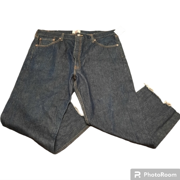 LEVI'S Original 501 Straight Leg Hidden Button Fly Mens Jeans (42 x 32) Blue - Picture 1 of 9